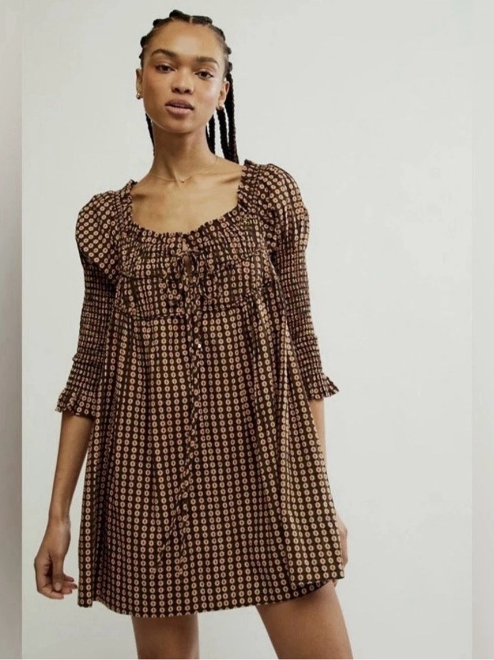 Free People Star Dip Babydoll Dress in Black Multi Size Large - Picture 4 of 11